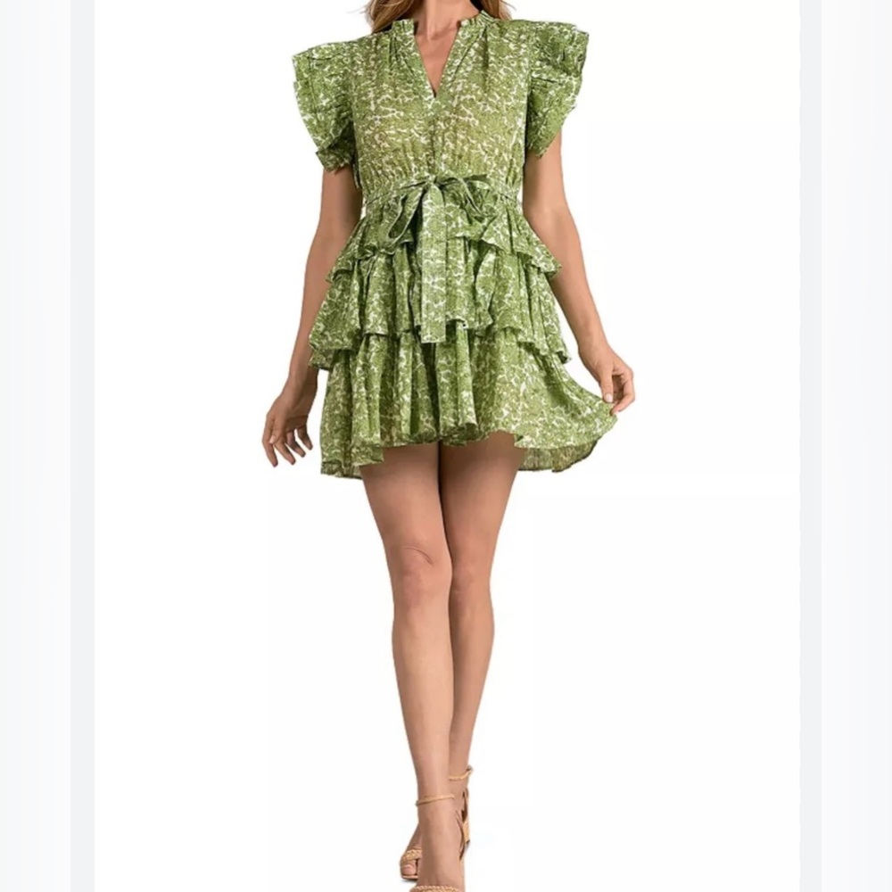 Elan Green Tiered Ruffled Mini Dress